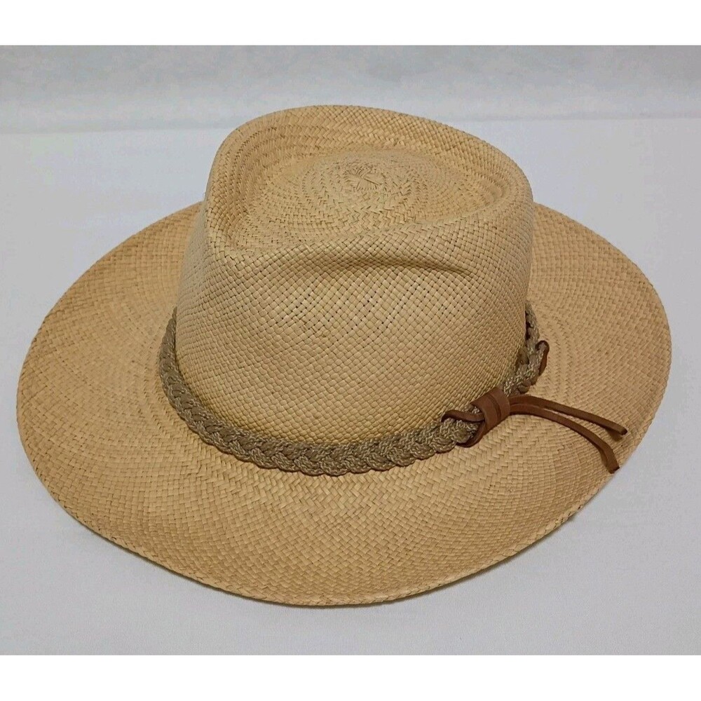 Vintage Straw Hat Panama Woven Made In USA Size 7 - 7-1/8 Fedora Light